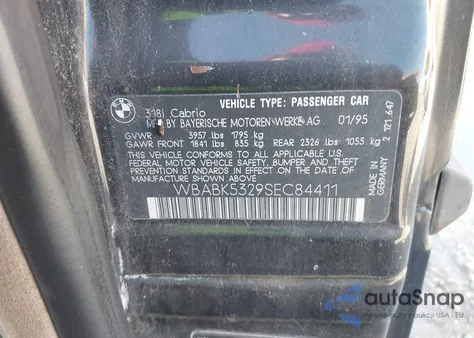 1995 BMW 318 Ic z USA, uszkodzony, nr VIN WBABK5329SEC84411